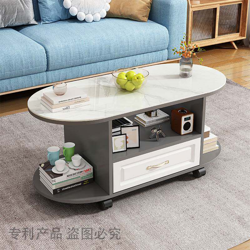 茶几客厅家用可以移动圆形茶桌钢化玻璃面板经济家用型简易小茶几