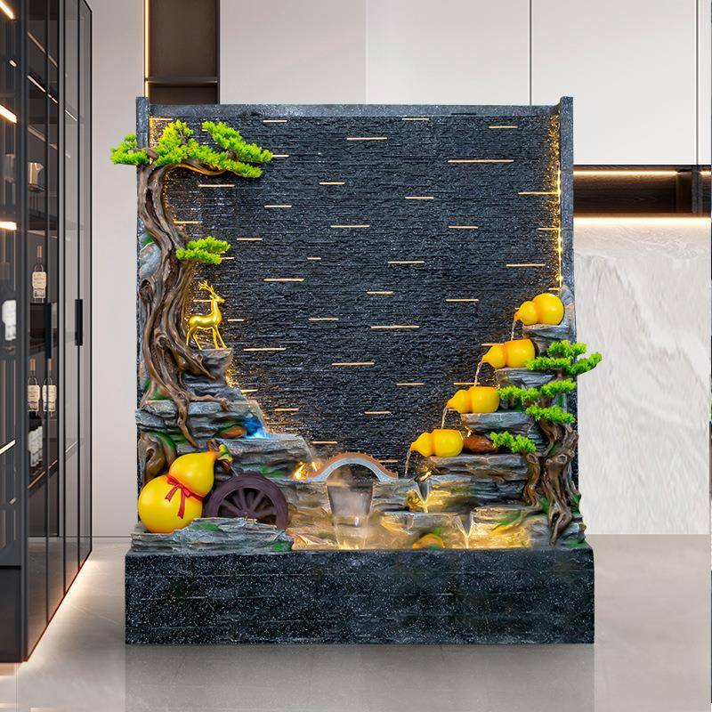 水幕墙流水屏风客厅假山喷泉酒店庭院循环水景观招财落地装饰摆件
