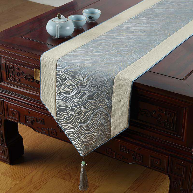 新中式轻奢桌旗茶几茶台布艺茶桌垫简约大气电视柜盖布长条布垫布