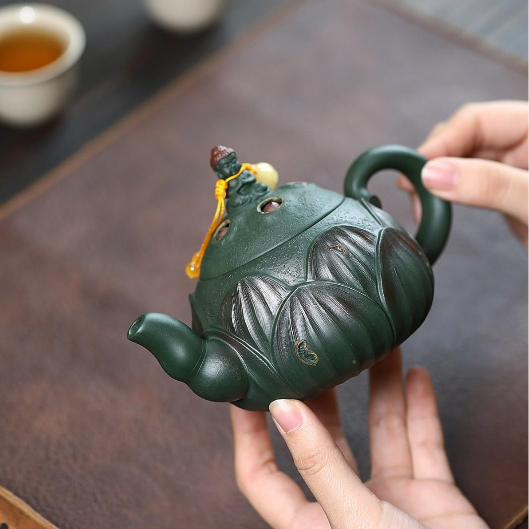 壶宜兴ZHIFU-62紫砂匠人工原矿墨绿泥爱莲说手高档茶壶茶具制直播