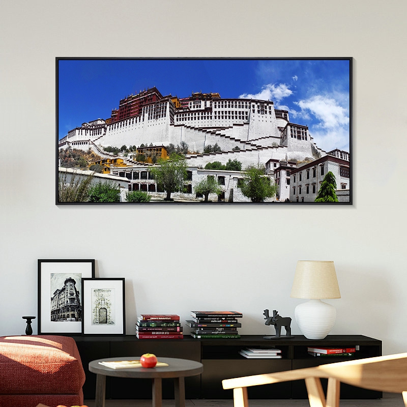 西藏布达拉宫挂画客n厅草原画雪山风景画藏式主题餐厅饭店装饰画图片