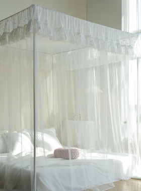 2024新款蚊帐家用卧室三开门1.8m简约白色N公主风1米5床落地蚊帐