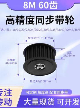 同步带轮免键8M60齿AFp齿宽27/32内孔10124151645号钢胀紧套同步