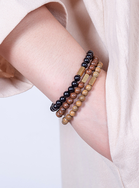 言午原创 d小巧简约檀木手链细小纤细款黑檀绿檀金丝檀 可免费刻