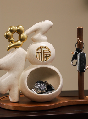 新中式葫芦d纳福入户玄关放钥匙收纳摆件客厅轻奢鞋柜搬家居装饰