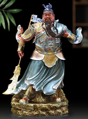 铜彩绘武财神关公摆件珐琅彩关二E爷家用供奉开业礼品铜工艺品