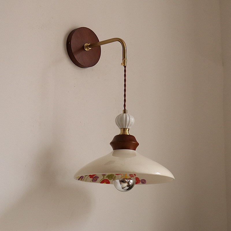 法式复古中古奶油风釉面花草陶瓷壁灯卧室床头玄T关过道民宿装饰