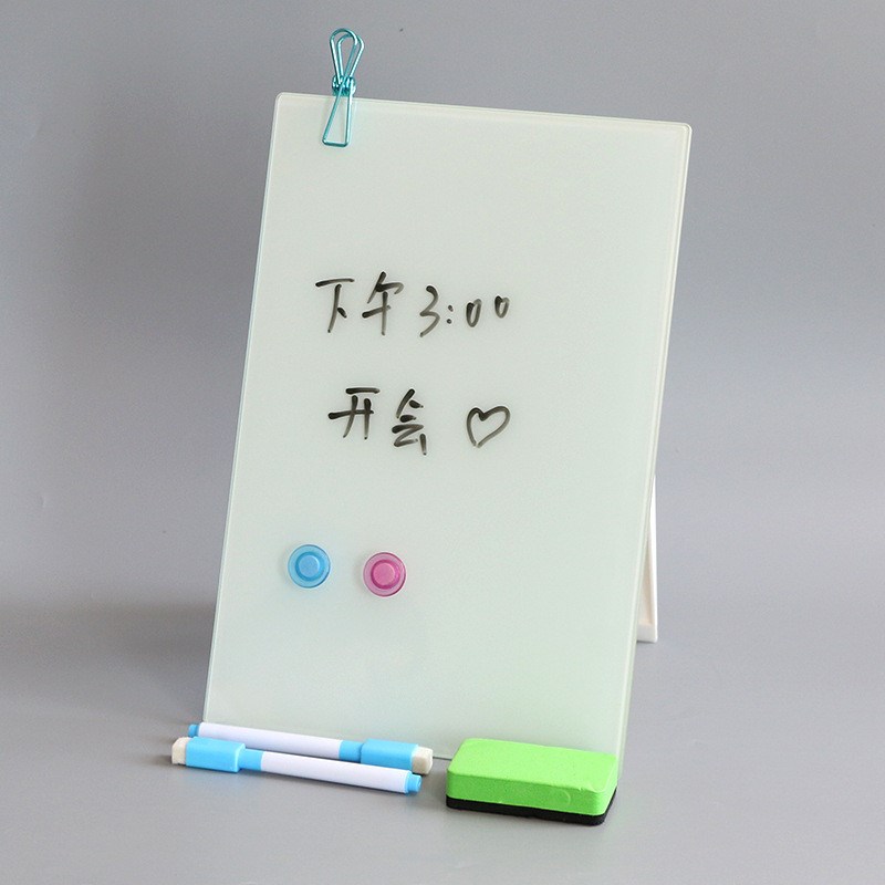 会议钢化玻璃h白板小白板留言板桌面办公便签记事板支架式写字板