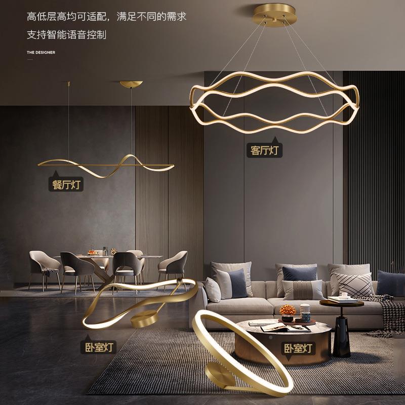 意全铜现代简式约客极厅342吊灯轻奢创意设计师圆环大厅餐厅卧简