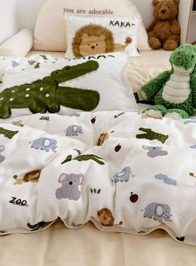 卡通件A布类儿童纯棉双层纱三套幼儿园风被套单件宿舍单人床baoer