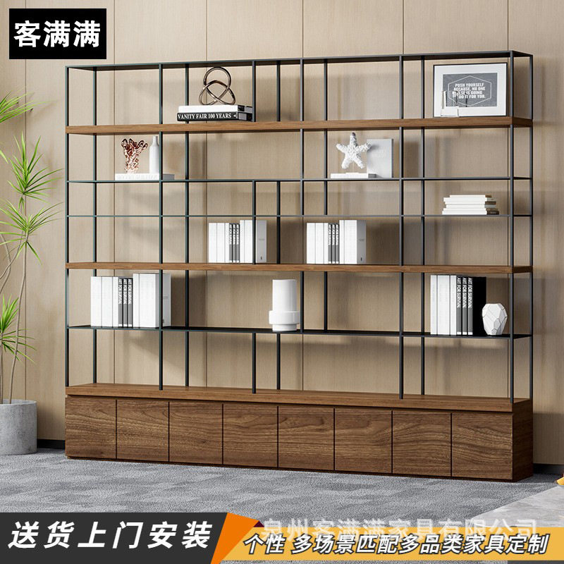 工业风落地书柜铁艺实木置物架办公室隔断展示架loft创意陈列书架