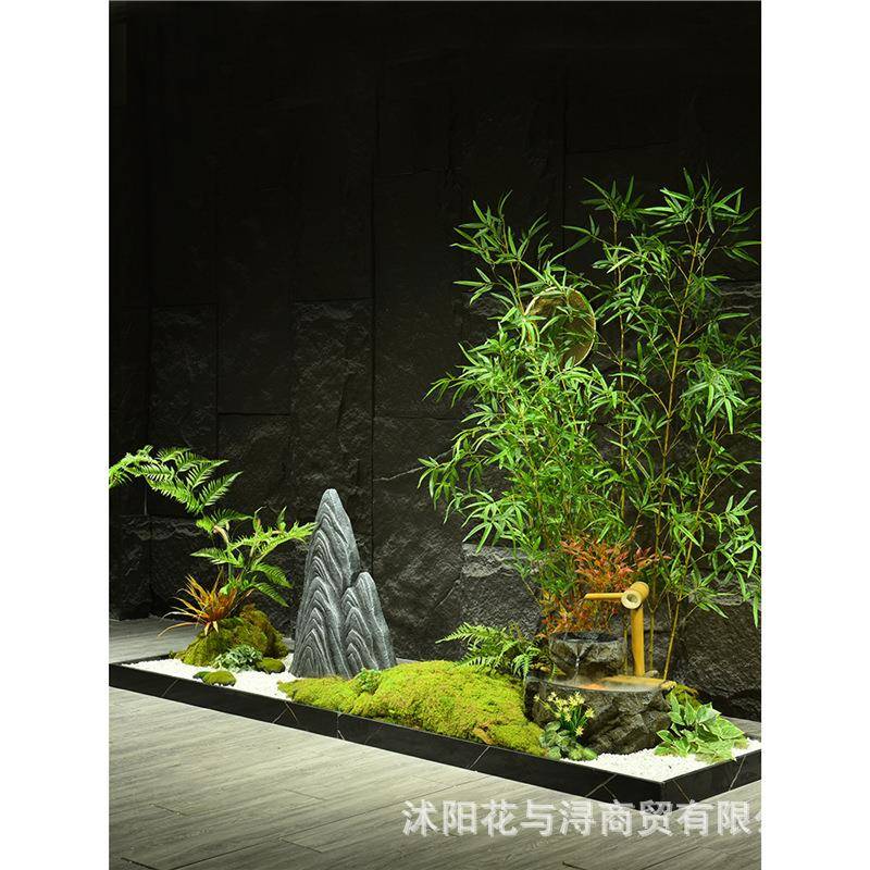 室室内18新中式造熊猫玄摆件仿真竹子景观茶关隔断假山石装景饰组