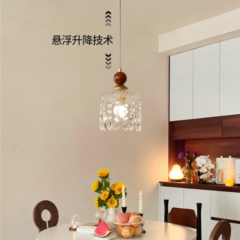 升降中古风卧室床头吊线灯复古风玻璃餐厅吧台玄关过道单头小吊灯