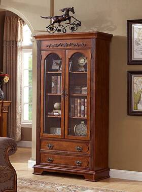 柜美式实木书柜书大容量收展示房落纳地XMV储物柜组合靠墙书橱