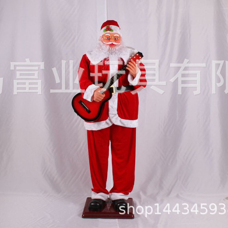 电动感应音乐圣诞老人圣诞装饰品1.8M弹喜吉它老人酒店装饰品摆件