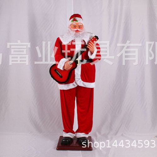 电动感应音乐圣诞老人圣诞装饰品1.8M弹喜吉它老人酒店装饰品摆件