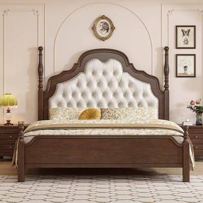 法式复古实木床现代简约主卧高端大气美式轻奢双人床欧式中古婚床