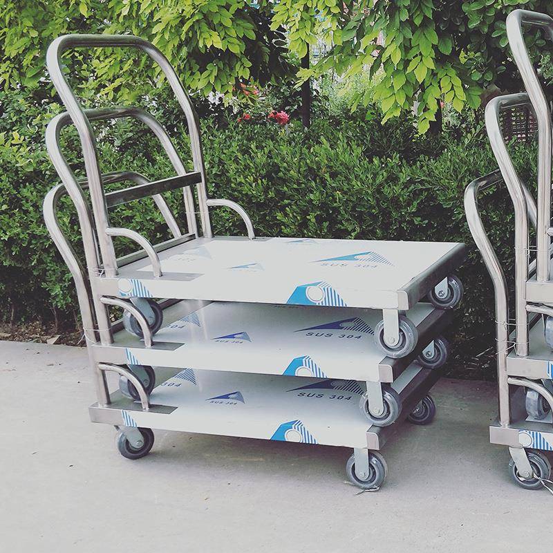 不锈推平货板手车酒店饭90*58*87店食堂拉车间搬运车小推车钢现货