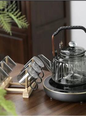 家用大容量蒸壶烟灰色木把玻煮璃茶茶壶星空LT33壶提梁壶煮蒸煮一