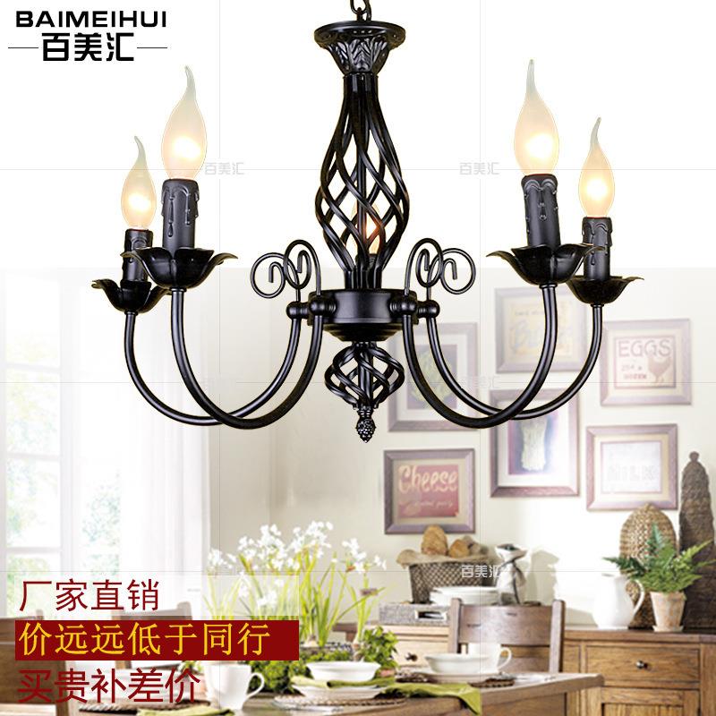 欧式铁艺灯具JY532客厅吊灯吧美台黑蜡卧烛灯田园室餐厅色式复古
