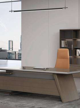 现深代2422裁简约轻奢木老板桌网红办公桌灯带大班桌总桌胡桃色书