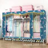 简易收纳粗布衣柜钢管加钢加无品牌 固加厚全架组装 M双人W25M并多