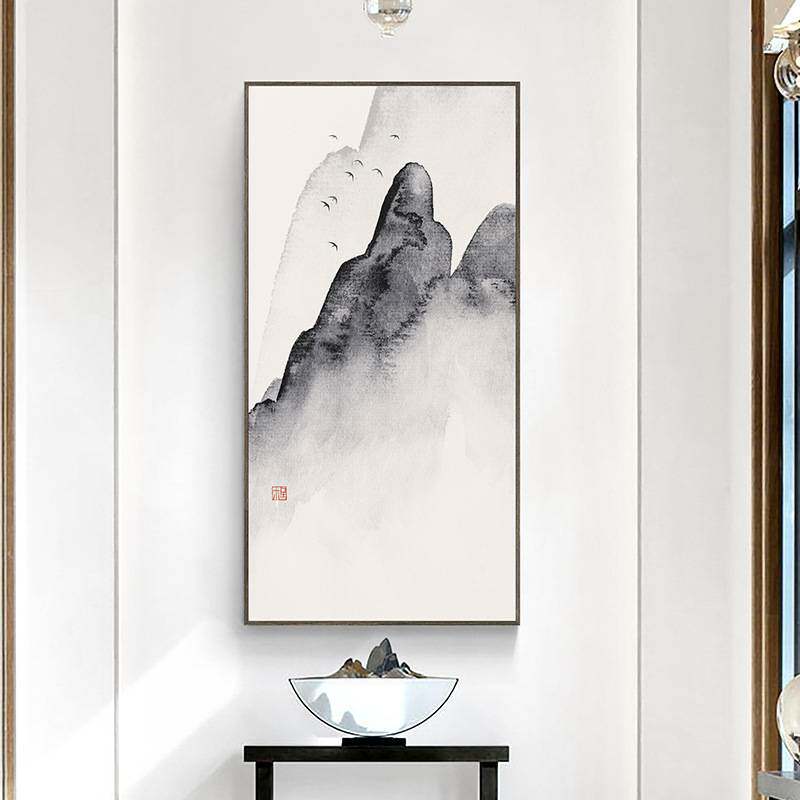 染宣新中式禅意玄关玄幻装饰画黑白水墨挂画竖版过道壁画招财风水