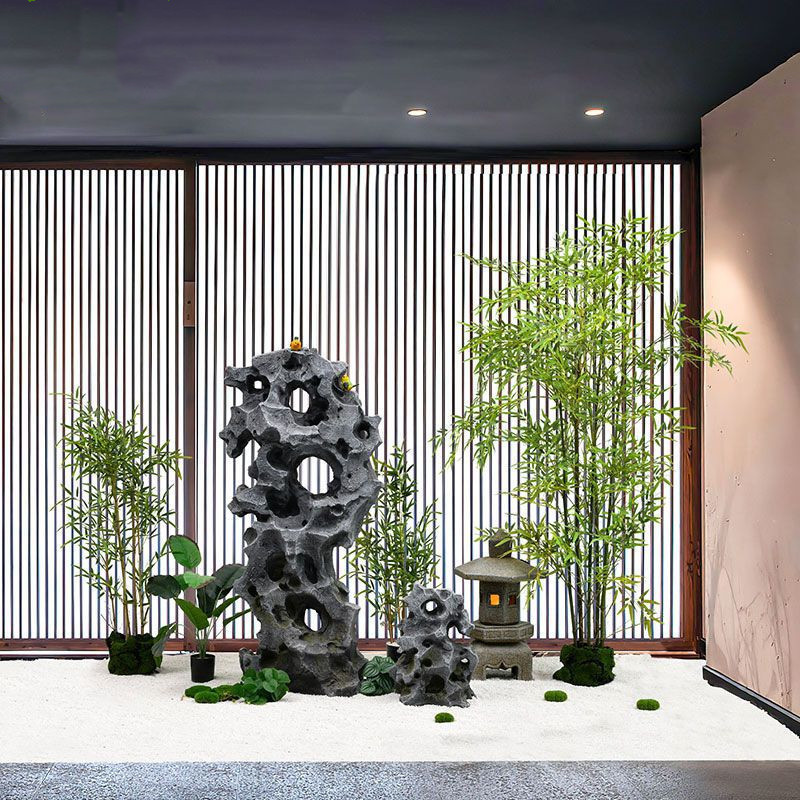 仿真太湖石摆件落地新中式软装室内景观造景假山竹子仿真绿植装饰