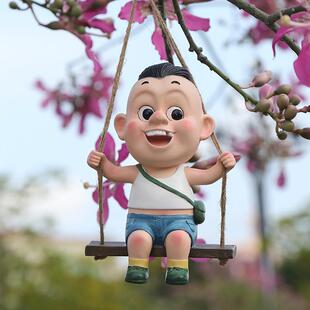 花园饰上装户外庭院卡通动物件秋千熊OGN树脂摆阳台树田园风挂件