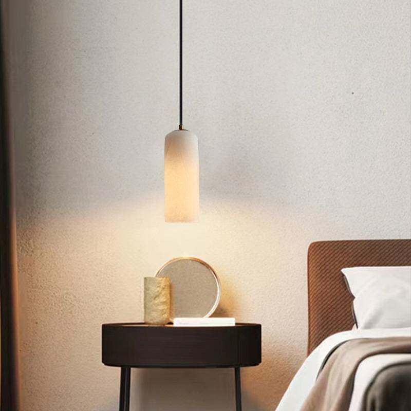 简约全铜轻奢新中式高档酒店卧室床头吧台西班牙进口云石单头吊灯