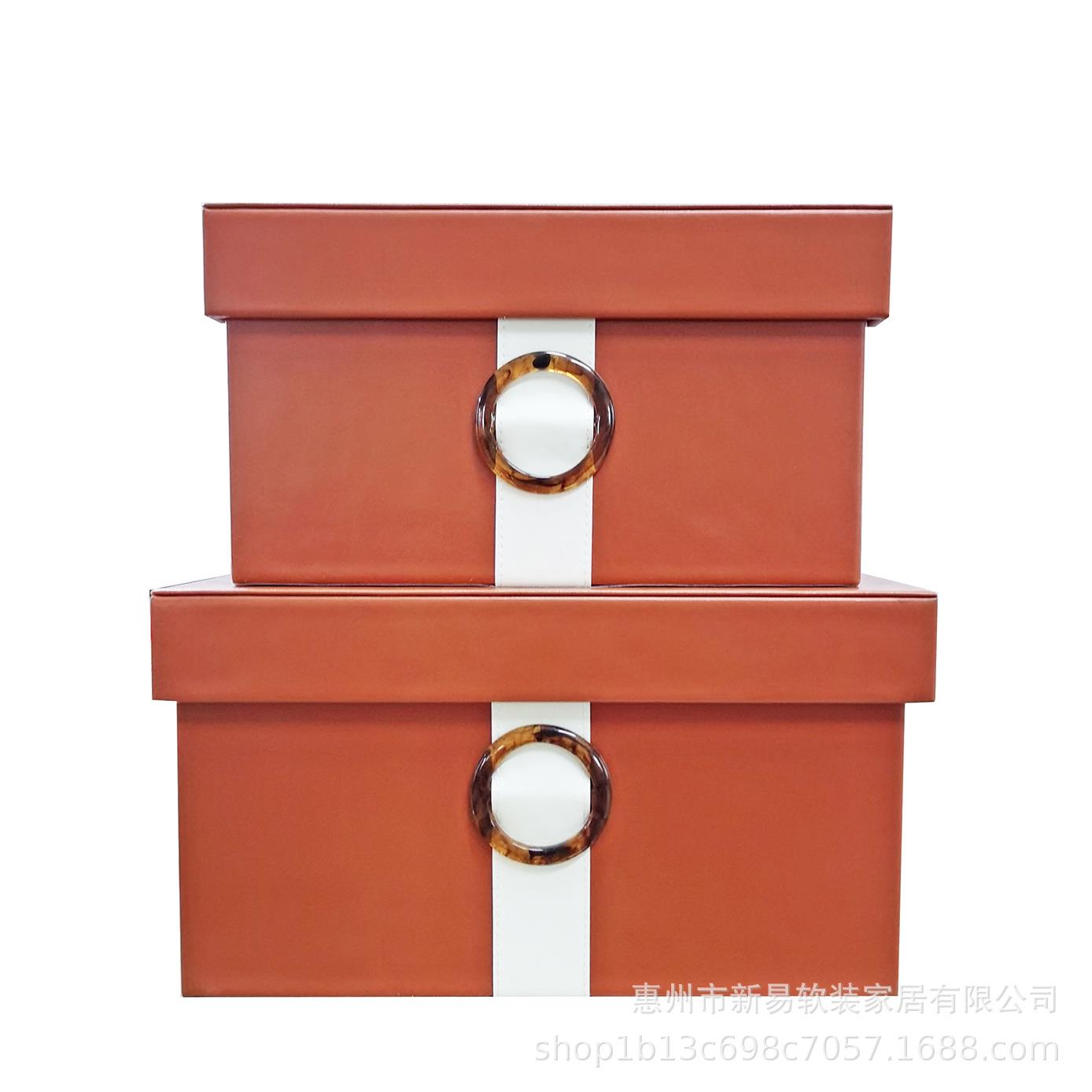 样板房帽间皮质绑绳收纳柜箱储XY089物衣收纳盒箱软装装饰品摆件