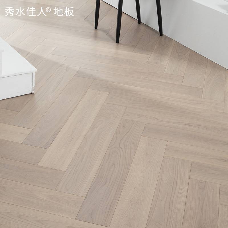 纯三层实木地板人字拼15mm橡木原木色中古南浔地板工厂黑胡桃enf
