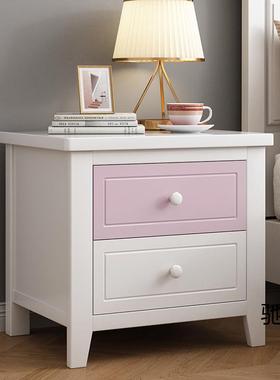 美式头FCF漆床柜实木纯白色儿童男女生房间家用卧室抽屉床储物边