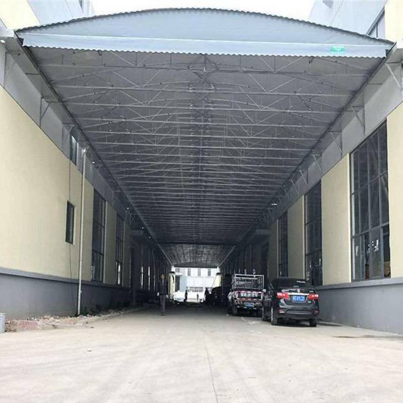 苏州大跨度电动推拉棚工厂架空轨道伸缩雨篷移动仓库棚楼顶遮阳棚
