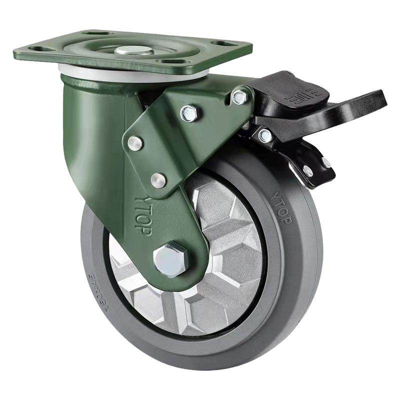 TO6锰钢946脚轮22D重型4/5/Y/8寸P橡胶BR优质轮刹车轮固定轮