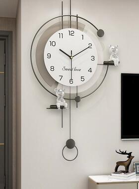 轻风F98S68J9钟表挂钟2客厅02约5新款简现代静音奢免打孔挂墙创意