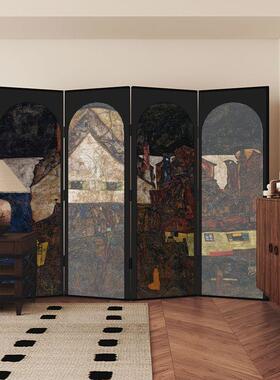 代马XTH蒂斯油画布艺风隔断客厅现沙屏玄关遮挡发卧室床头移动折