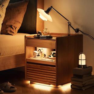 浩佳桃13330木伴晚床床头益柜实木智能无线充电复樱古边柜日式收