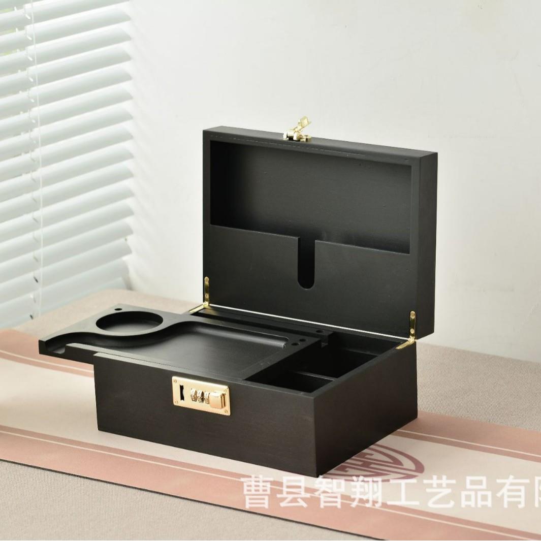 跨境研磨器收纳盒可拆卸带密码锁木竹制质储物木盒家用实咨询收纳