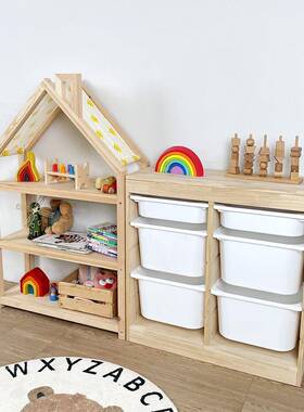 玩具收纳架宝宝书木柜蒙氏儿童用房囱置物架实家落地组烟合ITE收