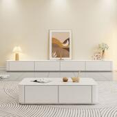 纯实电视柜岩板落地柜奶白烤漆现代简约木油风灰极341简小户型地