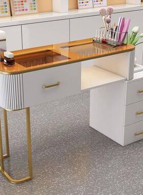 奶甲油风美桌白色日式玻单璃人全套轻IWT奢简美甲台收纳折约叠美