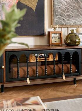 法式实木复古茶电EPF具视黑色美式小户型客柜几厅落地储物柜古风