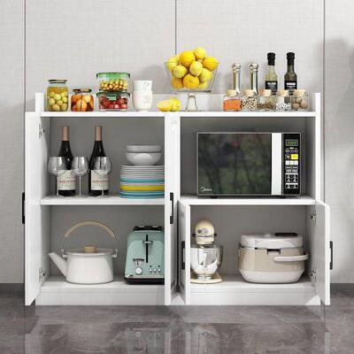 厨房置物架带柜门欧式餐边现代波箱简BYK约碗柜微炉烤收柜纳茶水