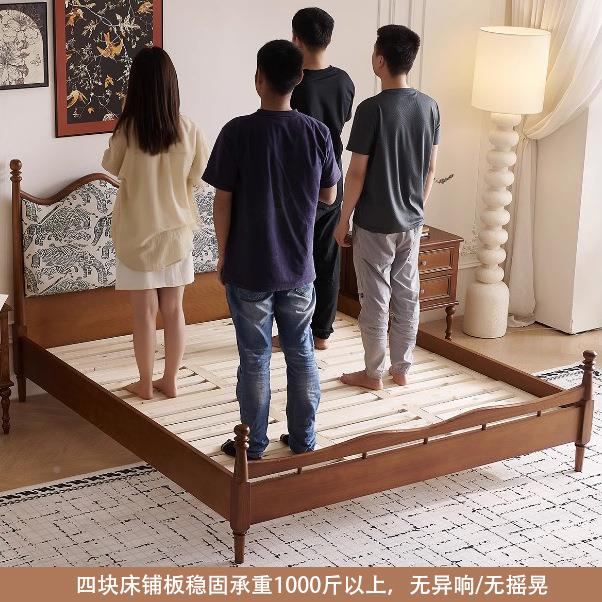 法LTC.式实木软床复古奶风油18m设计师款双人床卧室家具包中古风