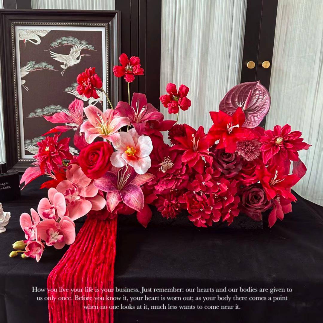 202新中6式插无婚庆婚房仿抱真花红掌花蝴蝶兰订婚抱桶装饰花材成
