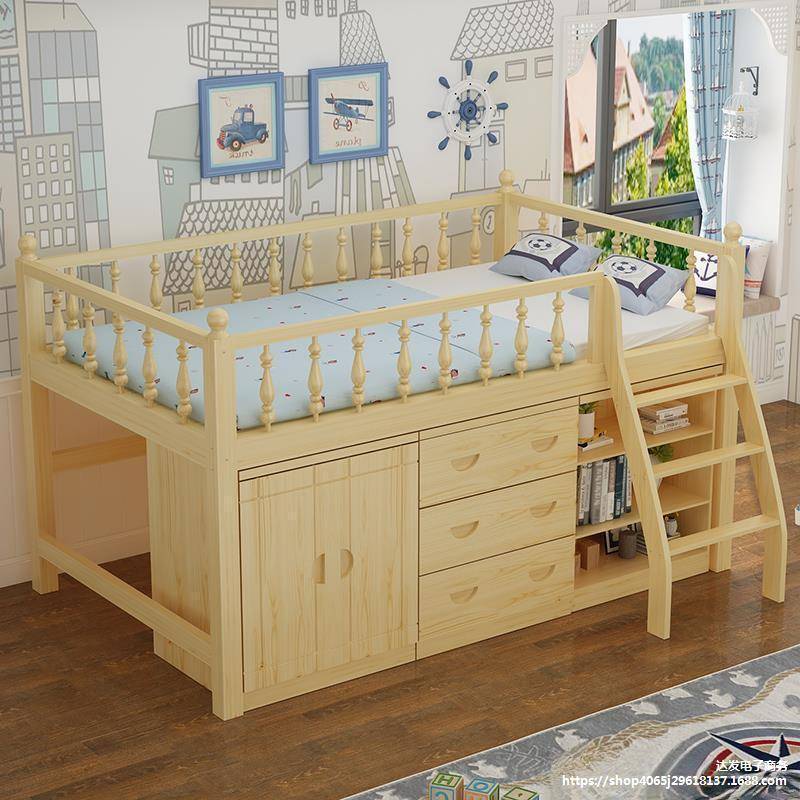 实木松木儿童半高床带书桌衣柜多功能组合床高架床上床下桌省空间