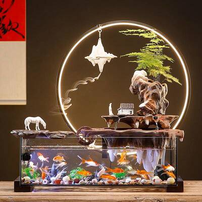 创意换水生玻璃鱼缸造假XZxKCtiS山流水摆件循环水客景厅办公室态