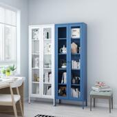 SGT书柜带玻璃柜门家用置物柜窄落地防尘书客厅铁艺夹储物展橱缝