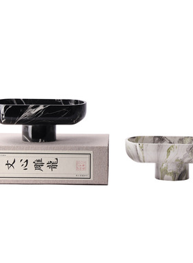 创意新中式现代简约售楼处样板间博古架黑白高脚树脂果盘艺术摆件